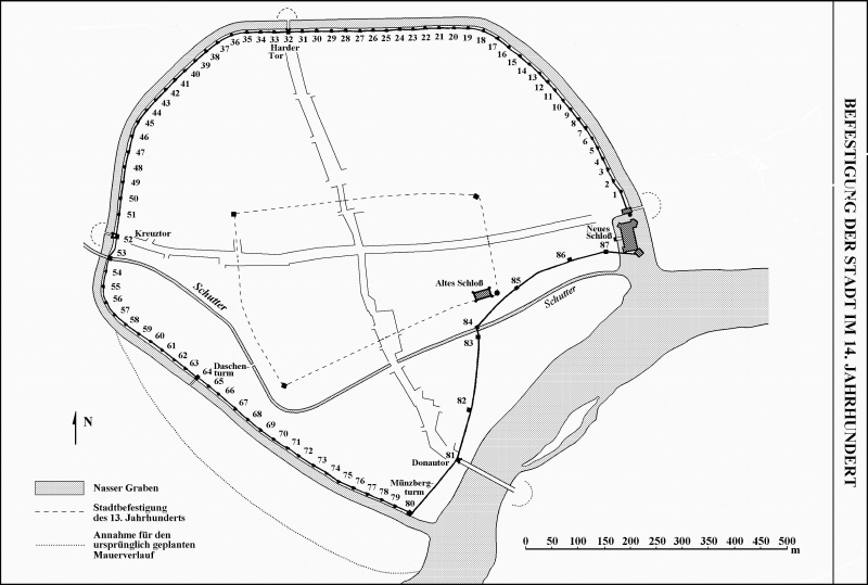 Plan der Stadtbefestigung im 14. Jahrhundert