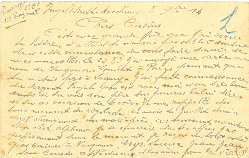 Postkarte Fort Prinz Carl 1914 - Rückseite