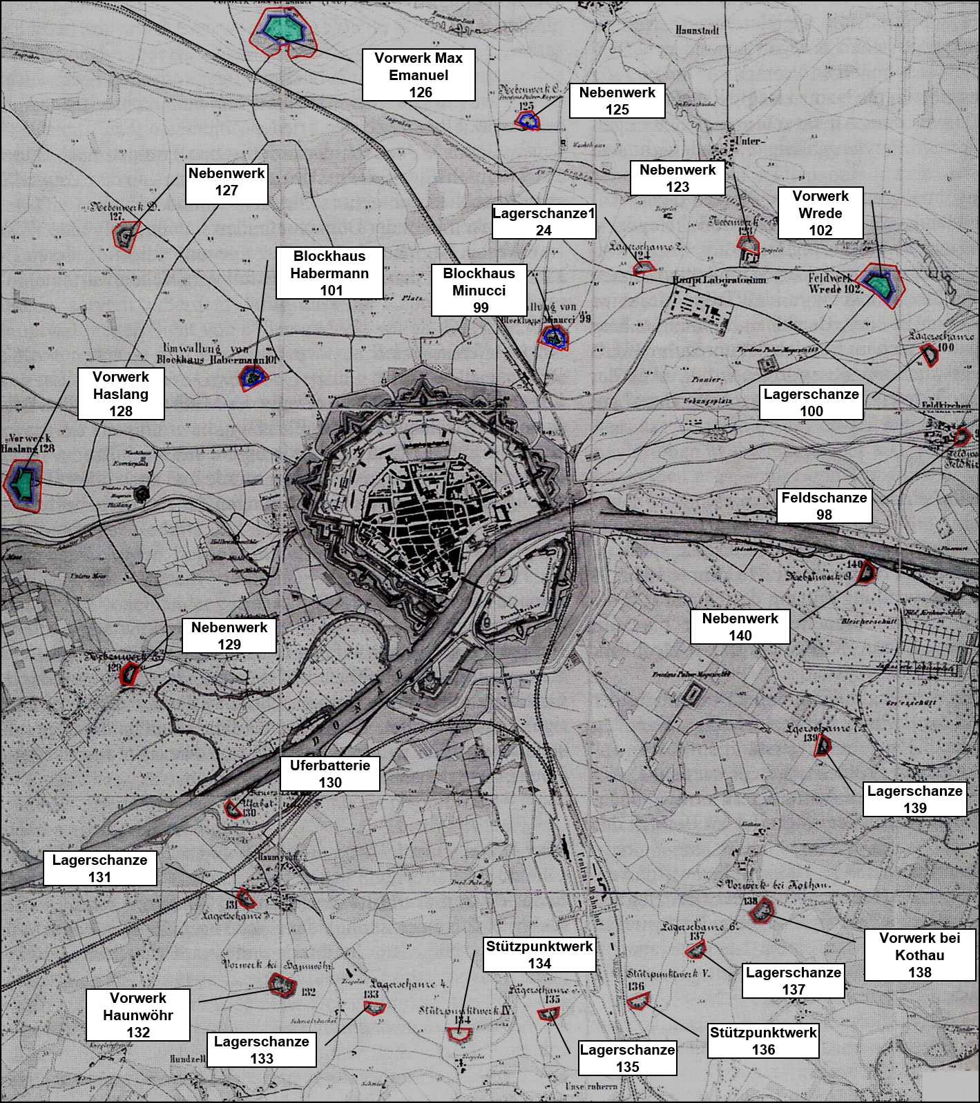 Übersichtsplan zum Vorwerkegürtel